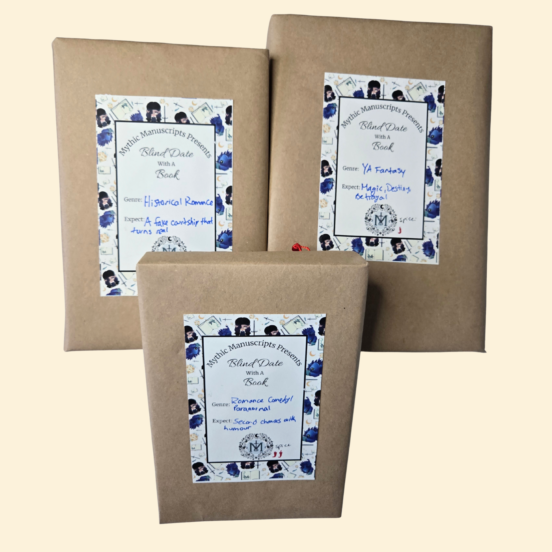 Blind Date with a Book Mystery Envelope. Book description includes the genre and what to expect on the wrapping.