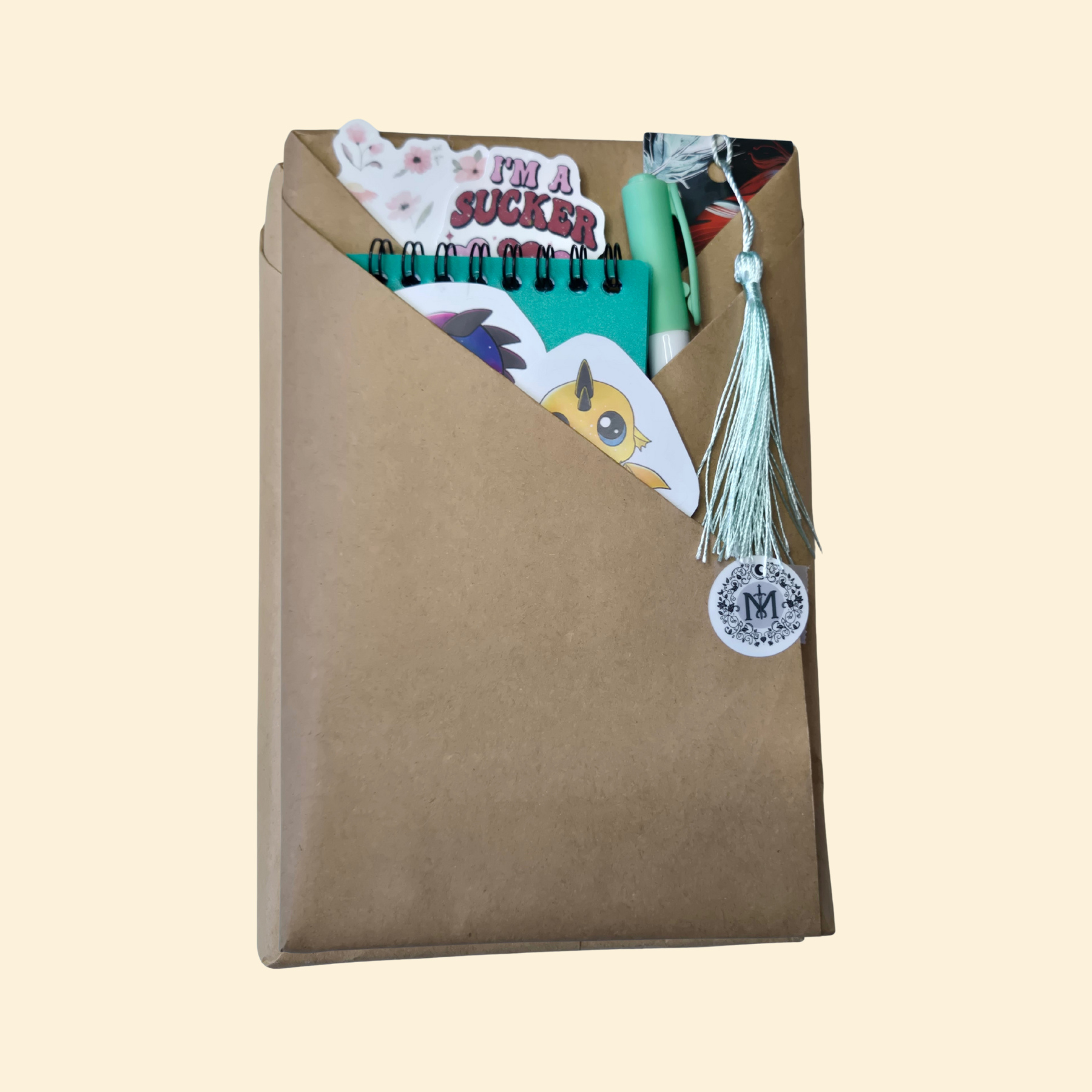 Blind Date with a Book Mystery Envelope. Includes book, notebook, stickers, bookmark and pen.